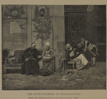 The Ante-Chamber of Monseigneur, Woodcut Engraving from the Original Painting by Jehan-Georges Vibert, The Masterpieces of French Art by Louis Viardot, Published by Gravure Goupil et Cie, Paris, 1882,...