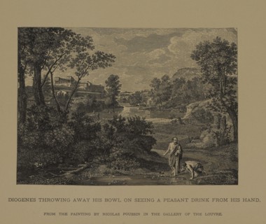 Diogenes Throwing Away his Bowl on Seeing a Peasant Drink from his Hand, Woodcut Engraving from the Original Painting by Nicolas Poussin, The Masterpieces of French Art by Louis Viardot, Published by ...