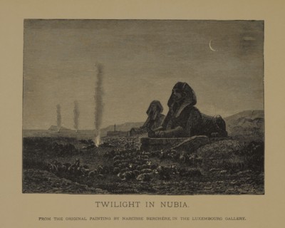 Twilight in Nubia, Woodcut Engraving from the Original 1864 Painting by Narcisse Berchère, The Masterpieces of French Art by Louis Viardot, Published by Gravure Goupil et Cie, Paris, 1882, Gebbie & Co...