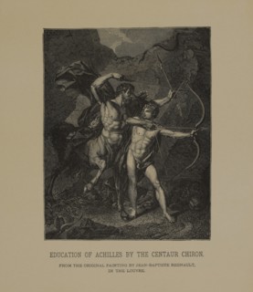 Education of Achilles by the Centaur Chiron, Woodcut Engraving from the Original 1782 Painting by Jean-Baptiste Regnault, The Masterpieces of French Art by Louis Viardot, Published by Gravure Goupil e...