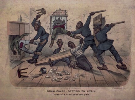 Draw Poker, Getting 'Em Lively, "Three of a Kind Beat two Pair", Courier & Ives, USA, 1886
