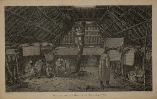 The Inside of a House, in Oonalashka, 1784 Engraving by W. Sharp from the Original Drawing by John Webber while Accompanying Captain James Cook on his Third Pacific Expedition