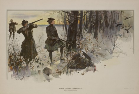 Woman Fair and Turkeys Wild, In this Progressive Age We're Living, A Woman Brings us our Thanksgiving, Granville Smith, Watercolor on Paper, 1894