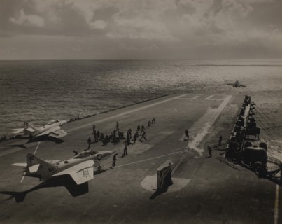 U.S. Navy Grumman F9F-8 Cougar Fighter Aircraft of Attack Squadron 44 (VA-44) being Launched from USS Saratoga during its Shakedown Cruise, Caribbean Sea, September 3, 1956
