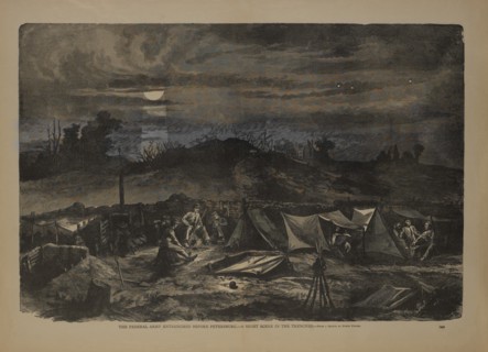 The Federal Army Entrenched Before Petersburg, A Night Scene in the Trenches, 1865, from a Sketch by Edwin Forbes