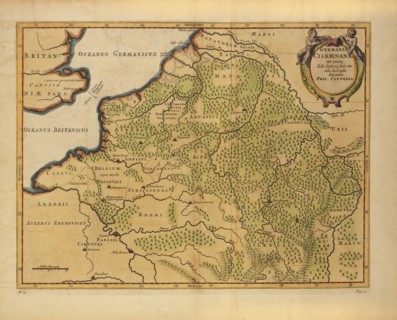 Germaniae Cisrhenanae ut Circa Julii Caesaris Suit Aetatem, Descriptio, Map of German Empire to West of the Rhine River, into Belgium and France, during the time of Julius Caesar, by German Geographer...