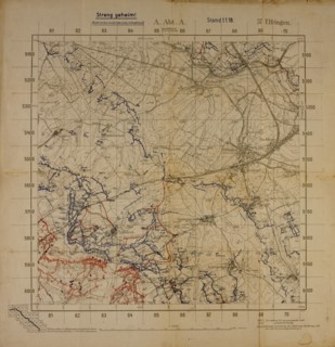 Top Secret World War I Map of Northeastern France near German Border Showing German Military Positions, January 1, 1918