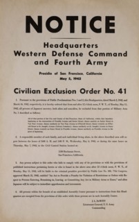 Civilian Exclusion order #41, Part I, Directing Removal by May 11 of Persons of Japanese Ancestry, 1530 Buchanan Street, San Francisco, California, USA, May 1942