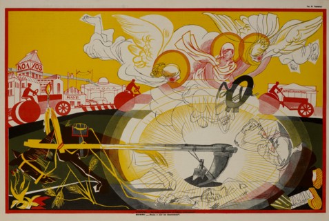 Anti-Religion Propaganda Poster, Bezbozhnik u Stanka Magazine, Illustration by Mikhail Cheremnykh, Russia, 1920's