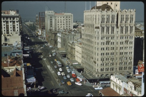High Angle View of Street Scene, King William Street and Colonial Mutual Life Building, Adelaide, Australia, 1960