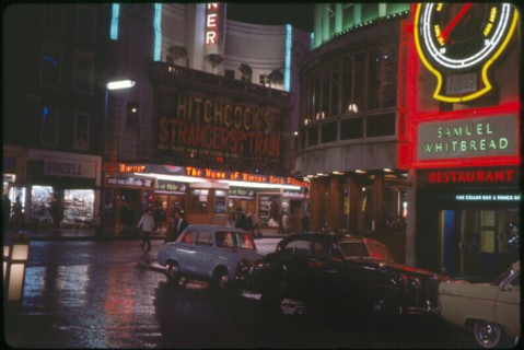 Street Scene, Cranbourn Street, Leicester Square, at Night, London, England, UK, 1960