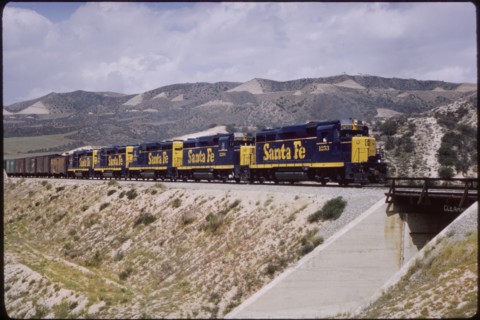 Sante Fe Freight Train, Cajon Pass near Summit, California, USA, 1964