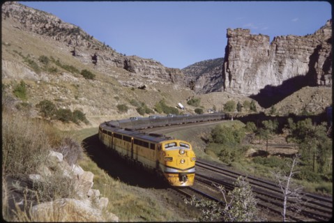 California Zephyr Train Curving Through Mountain Landscape, Utah, USA, 1963