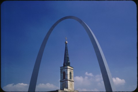 Arch and Cathedral Spire, Saint Louis, Missouri, USA, 1967