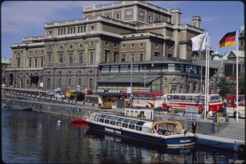 Royal Swedish Opera House and Tour Boat on Norrström River, Stockholm, Sweden, 1966