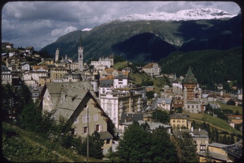 Village and Mountain Landscape, St. Moritz, France, 1961