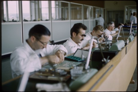 Male Workers at Watch Factory, Enicar, Switzerland, 1961