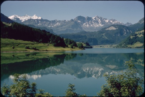 Reflection of Kaisershuhl Mountains in Lake Lungern, Obwalden, Switzerland, 1964