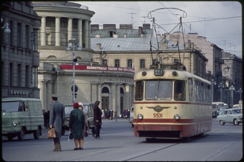 Street Car, Metro Station in Background, Leningrad (St. Petersburg), U.S.S.R., 1958
