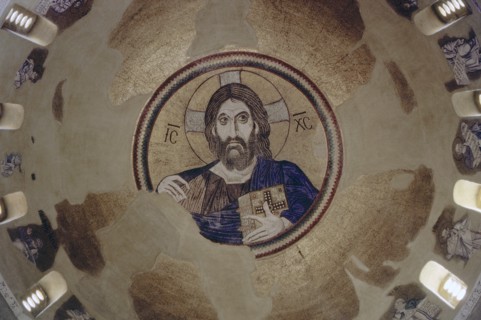 Christ Pantocrator Mosaic, Dome of Daphni Monastery, Interior View, Chaidari, Greece, 1963