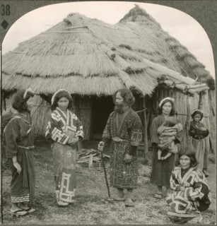 A Group of Pure-Blooded Japanese Aborigines-Ainus on the Island of Hokkaido, Single Image of Stereo Card, Keystone View Company, Early 1900's