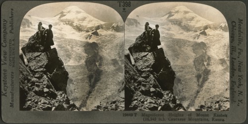 Magnificent Heights of Mount Kasbek (16,545 ft.), Caucasus Mountains, Russia, Stereo Card, Keystone View Company, early 1900's