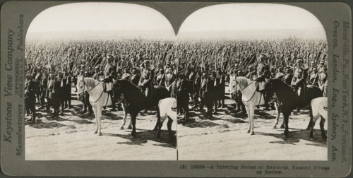 A Bristling Forest of Bayonets, Russian Troops on Review, Stereo Card, Keystone View Company, early 1900's
