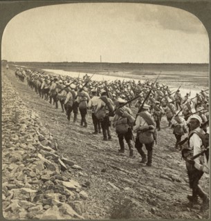 An Advance of Russian Troops in the Far East-Marching along the Chinese Imperial Railway, Single Image of Stereo Card, Underwood & Underwood, 1904