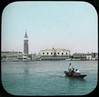 Cityscape viewed from Water, Venice, Italy, Hand-Colored Magic Lantern Slide, Newton & Company, 1910