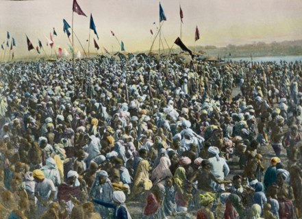 Kumbh Mela, Allahabad, India, Hand-Colored Magic Lantern Slide, Newton & Company, 1920