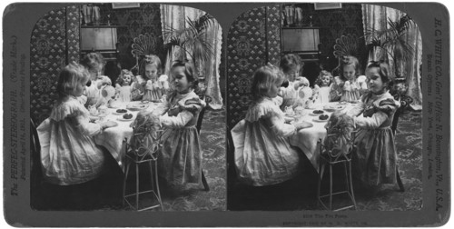 Children Tea Party, Stereo Card, H.C. White & Company, 1902
