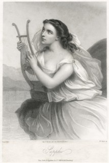Sappho (603-570 BC), Archaic Greek Lyric Poet with Lyre, Engraving