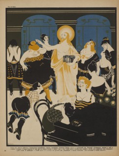 Soviet Propaganda Magazine Interior, Bezbozhnik u Stanka (Atheist at his Bench) Magazine, Illustration by Dimitry Moor, 1920's