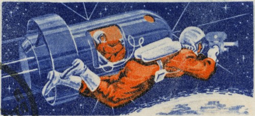 Voskhod 2, Soviet-Manned Space Mission, Commemorative Postage Stamp Graphic, Soviet Union, 1965