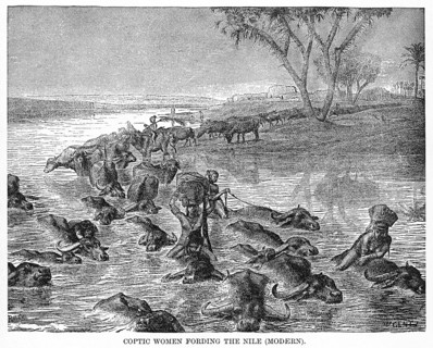 Coptic Women Fording the Nile, Illustration, Cyclopaedia of Universal History, Volume 1, The Ancient World, by John Clark Ridpath, the Jones Brothers Publishing Company, 1885