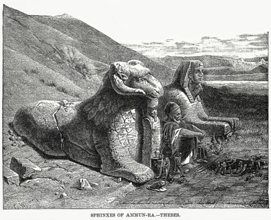 Sphinxes of Amun-Ra at Thebes, Illustration, Cyclopaedia of Universal History, Volume 1, The Ancient World, by John Clark Ridpath, the Jones Brothers Publishing Company, 1885