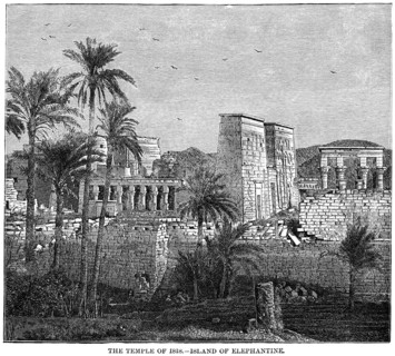 Temple of Isis, Island of Elephantine, Egypt, Illustration, Cyclopaedia of Universal History, Volume 1, The Ancient World, by John Clark Ridpath, the Jones Brothers Publishing Company, 1885