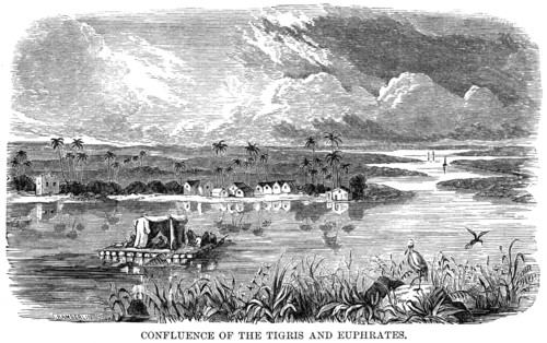 Confluence of Tigris & Euphrates Rivers, Illustration, Cyclopaedia of Universal History, Volume 1, The Ancient World, by John Clark Ridpath, the Jones Brothers Publishing Company, 1885