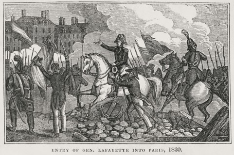 Entry of General Lafayette into Paris, 1830, Illustration from the Book, Historical Cabinet, L.H. Young Publisher, New Haven, 1834