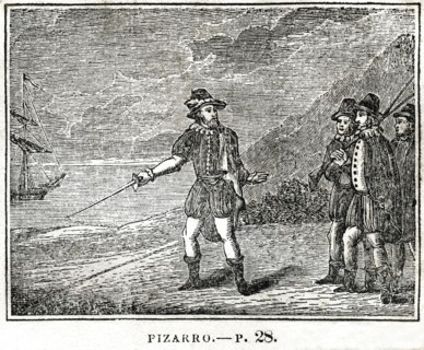 Francisco Pizarro, Spanish Conquistador, Illustration from the Book, Historical Cabinet, L.H. Young Publisher, New Haven, 1834
