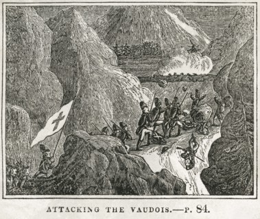 The French Attacking the Vaudois, 1686, Illustration from the Book, Historical Cabinet, L.H. Young Publisher, New Haven, 1834