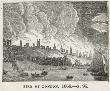 Fire of London, 1666, Illustration from the Book, Historical Cabinet, L.H. Young Publisher, New Haven, 1834