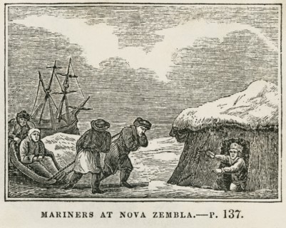 Mariners at Nova Zembla, Illustration from the Book, Historical Cabinet, L.H. Young Publisher, New Haven, 1834