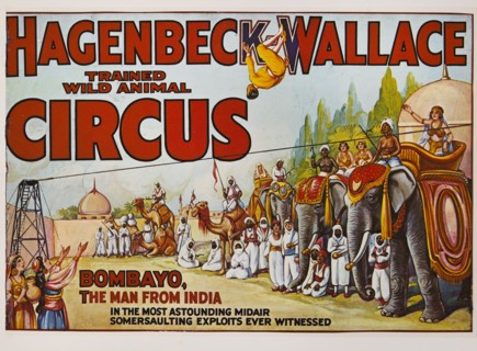 Hagenbeck-Wallace Trained Wild Animal Circus, Bombayo, the Man from India, Circus Poster, Lithograph, 1933