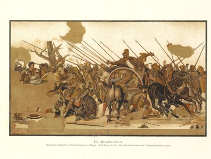 Alexander the Great versus Darius III of Persia during Battle of Issus, Tile Mosaic discovered from the ruins of Pompeii, National Museum of Naples, Strasbourg, 1909