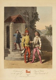 Costumes of Pages & Valets in the Reign of King Edward the 4th, 1475, Aquatinted by J. Hill, 1814