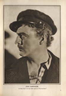 Actor John Barrymore, Head and Shoulders Profile Publicity Portrait for the Film, "Moby Dick", Warner Bros., inside The New Movie Magazine, 1930