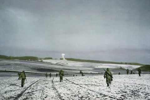 Infantrymen Advance, Bastogne, Belgium, Ardennes-Alsace Campaign, Battle of the Bulge, December 1944