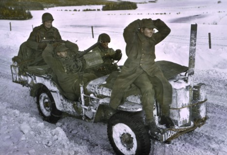 Two German Prisoners Being Brought in, Ardennes-Alsace Campaign, Battle of the Bulge, 1945