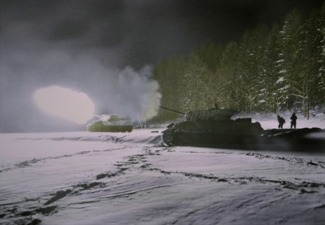 3-inch Gun Motor Carriage Firing on Enemy Positions at Night, Ardennes-Alsace Campaign, Battle of the Bulge, 1945